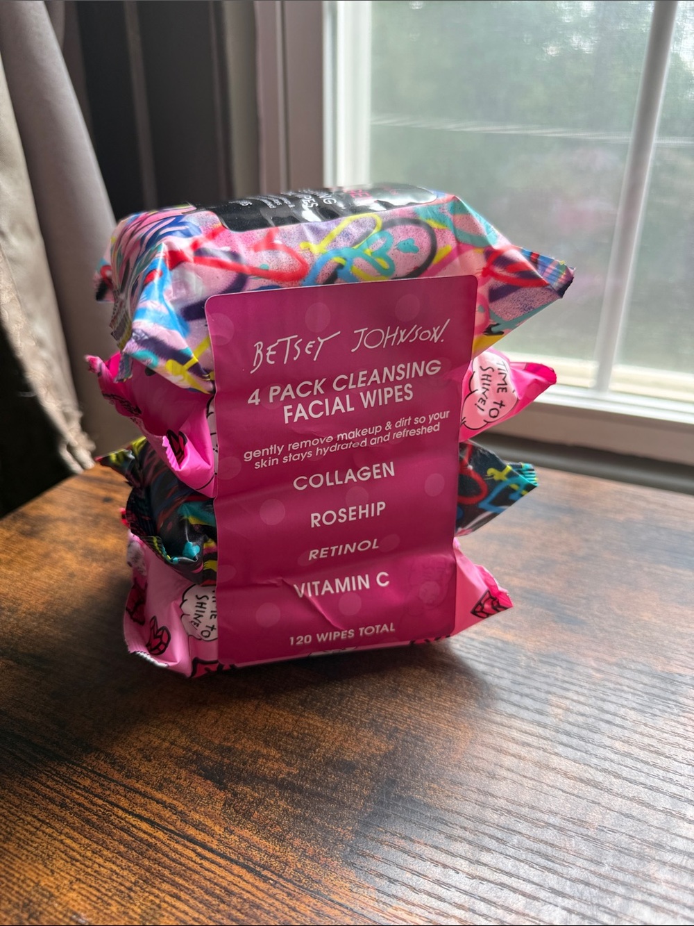 Betsey Johnson Facial Wipes Pack — Pink with Multicolor Graffiti Print